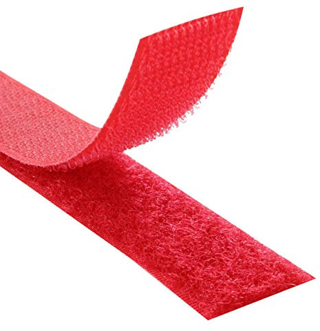 Klebeshop24 KLETTBAND SELBSTKLEBEND | Set Haken & Flausch | Farbe, Länge, Breite wählbar/Rot, 20 mm x 3 m