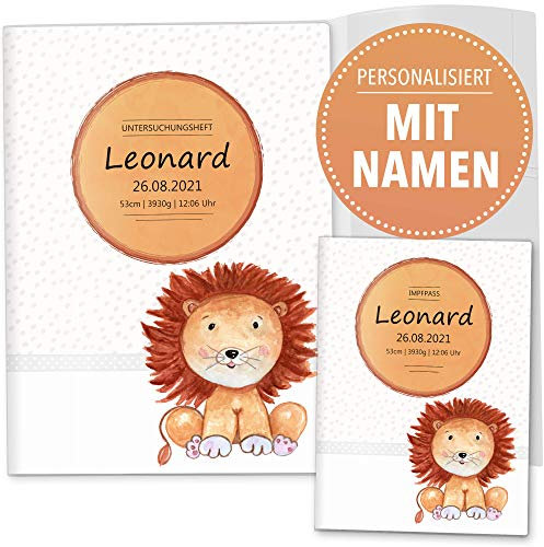 OLGS U-Heft und Impfpasshüllen 3-teiliges Set mit Personalisierung Safari Tour Tier | Untersuchungsheft & Impfpass Hülle mit Namen (Impfpass, Uhefthüllen personalisiert, Löwe)