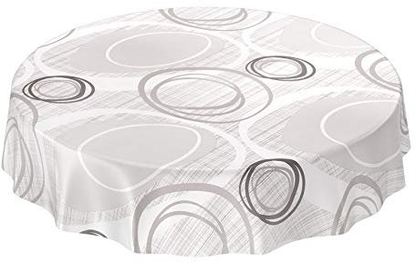 ANRO Tischdecke Wachstuch abwaschbar Wachstuchtischdecke Wachstischdecke Kreise Geometrie Weiß Silber Rund 120cm