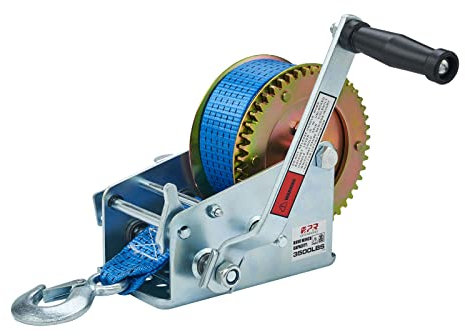 OPENROAD Bootswinde 1587 kg Handwinde, mit 9,8 m blauem Gurt und 2 Geschwindigkeiten umschaltbar, für Bootsanhänger, Abschleppwinde