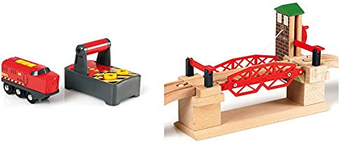 BRIO World 33213 IR-Frachtlok – Elektrische Lokomotive mit Fernsteuerung – Zubehör für die BRIO World & World 33757 Hebebrücke – Eisenbahnzubehör für die BRIO Holzeisenbahn