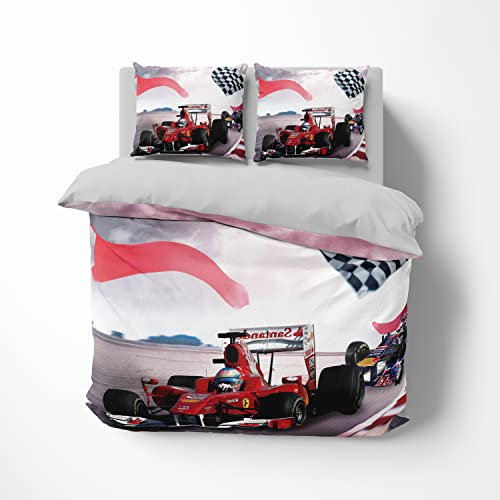 3D Bettwäsche Formel Bettbezug-Set 135x200 + Kissenbezug 80x80 cm Wendebettwäsche 2 Teilig mit Reißveschluss