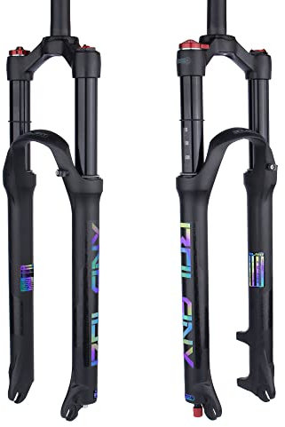 BOLANY 26/27.5/29 Mountainbike Luftfedergabel Stoßdämpfer Rebound-Einstellung 1 1/8 Gerade Gabelschaft QR 9mm Federweg 100mm Manuelle/Fernbedienungssperre Passend für Mountain/Rennrad