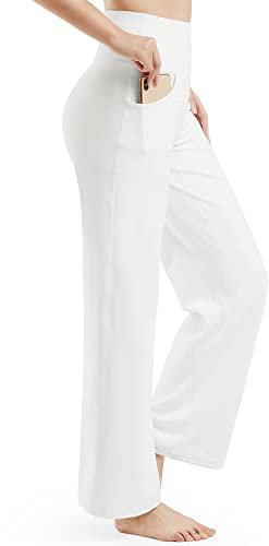 Promover Activewear-Hosen für Damen mit Taschen Jogginghose Hohe Taille Yogahose Weites Bein Straighthose Bauchkontrolle Schlaghose Arbeit Sporthose Klein/Regulär/Groß