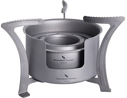 Boundless Voyage Mini réchaud à alcool en titane avec support de casserole pour camping, randonnée, randonnée pédestre
