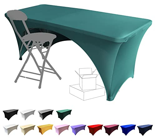 Dololoo Stretchable Tablecloths 6ft for Rectangle Tables with Open Back, Fitted Spandex Rectangular Patio Table Covers, Wedding, Party, Kitchen, Beauty Event Decoration (Dark green, 1 Pack-6ft)