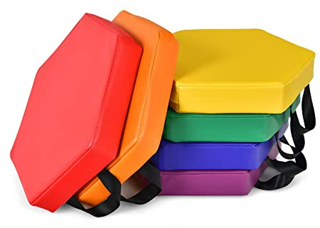 DREAMADE 6er Set Stuhlkissen mit Griff, Sitzkissen für Kinder, Sitzerhöhung aus Schaumstoff & PU, Bodenkissen mit Reißverschluss, für Kinderzimmer und Kindergarten (Bunt)
