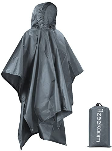 Azeekoom Regenjacke Regenponcho, Regenmantel Wasserdicht Unisex Camping Zelt Campingdecke 3 in 1 Multifunktionaler Regencape für Picknick im Freien Trekking Camping Angeln Jagd Ausflug(Grau)