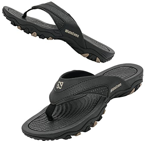 WateLves Infradito Uomo Scarpe Sandali Sportivi Ortopediche per Arco Scarpe da Spiaggia e Piscina Gomma Suola per Antiscivolo Ciabatte(nero,42EU)