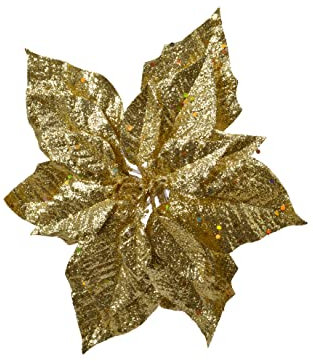 Kaemingk Weihnachtsstern Blume auf Clip 23cm Kunststoff Glitzer künstliche Blumen Christbaumschmuck Gold