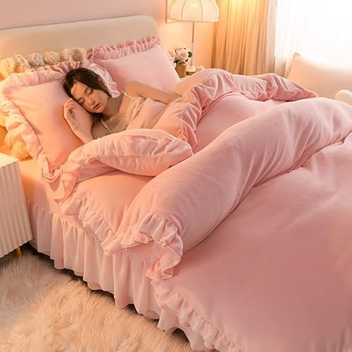 MAHPKYZ BettwäSche 135x200 4teilig-Herbst Winter BettwäSche Set Luxus Warm Verdicken Milch Samt Bettbezug Bett Rock Set MäDchen KöNigin King Size TröSter BettwäSche Sets-Hochzeitsgeschenk