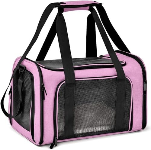 TOFFCAEA Sac de Transport à Parois Souples pour Animal de Compagnie, Sac Transport Chat Chien, Respirant et Pliable, Caisse de Transport Chat avec Bandoulière Réglable (Couleur Rose, M)