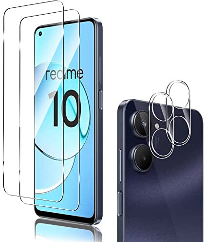 Holilo Para Realme 10 4G 【2+2 Piezas】 Protector de Pantalla Cristal Templado + Protector cámara, 9H Dureza HD Vidrio Templado Anti-Arañazos Sin Burbujas Glass Screen Protector