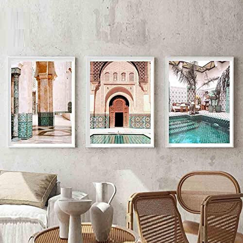 HTWLMM Islamique Beige Fleur Maroc Porte Toile Peinture Tableau,Islam Impression sur Toile Salon Chambre Maison Décoratifs Room Decor sans Cadre (G,3X50X70CM)