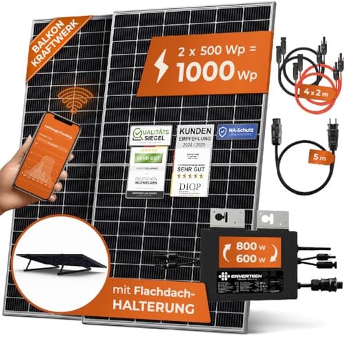 Solarway 870W Centrale Balcon 800W Prise complète - 600W/800W Sortie réglable - 2 x 435W JaSolar Modules Full Black - 1 x Onduleur Deye avec APP&WiFi - Plug&Play (toit plat)