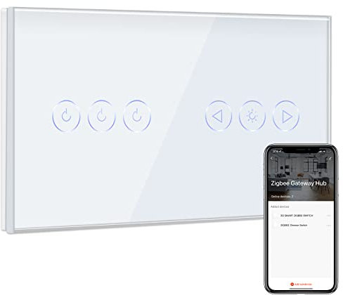 BSEED ZigBee Single Live Lichtschalter 3 Fach mit ZigBee Dimmer Schalter, Smart Home ZigBee Schalter, Wandschalter Lichtschalter Unterputz Glas arbeitet Smart Life/Tuya, Alexa Weiß(Hub erforderlich)