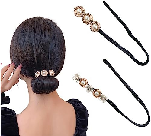 Magischer Haarknoten,2 Stück Perle Blumen Haar Dutt Maker Damen Donut Hair Bun Maker Haarnadel Haarknoten Maker Haarhalter Haar Styling Werkzeug,Haarknoten Former Set für Kinder Mädchen Frauen