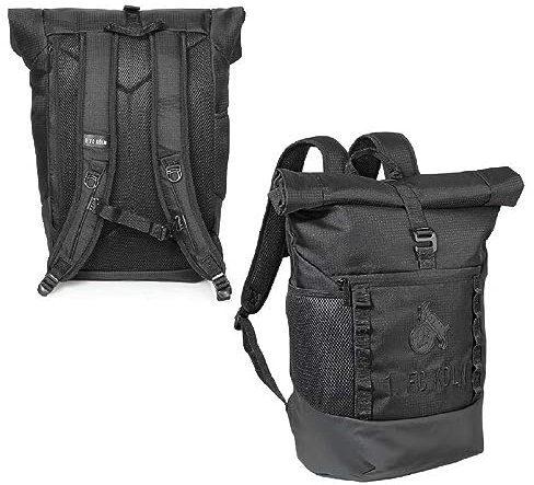 1. FC Köln Rolltop Rucksack - All Black - Sportrucksack Schulrucksack Backpack - Plus Lesezeichen I Love Köln