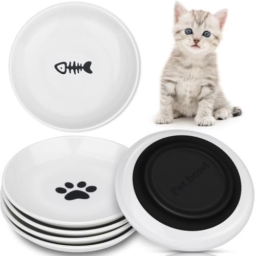 Otauoaea Comedero para Gatos 6 Piezas - Cuenco de Cerámica con Base de Goma Antideslizante para Alimentación y Agua