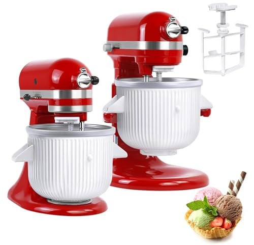 Ice Cream Maker Attachment for KitchenAid Mixers, Fits KitchenAid 4.5/5QT & 6QT Stand Mixers, Frozen Ice Cream & Sorbet Gelato Maker for KitchenAid, 2 Quart, White(Machine/Mixer Not Included)
