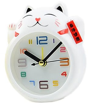 AOKWAWALIY 1Stk Kinderuhr Retro-Tischuhr Kinderalarm Batterieuhr Quarz Tischuhr Digitaluhren Kinderwecker Schreibtischalarm Cartoon-Alarm kreative Mode Glückliche Katze Student Weiß