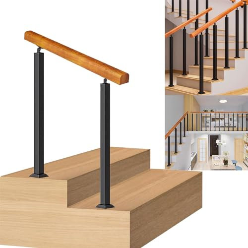 Corrimano in Legno per Scale - Kit Completo. Ringhiera per scale da 30 cm-140 cm Pali in ferro battuto in metallo Ringhiera nera per scale Gradini interni ed esterni (Colore : Height 95cm, Size : 80