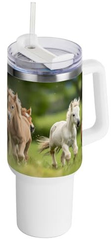 Vaso aislado Herd of Ponies Running Botella de agua al vacío de acero inoxidable con pajita para té helado o café