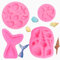 4 Stück DIY Muschel Silikon Seifenform, 3D Ozean Tier Silikon Backformen Rosa, Leicht Zu Reinigen Meeresmotiven Silikon Formen, Wiederverwendbar Meerjungfrauenschwanz Fondantform für Brot-Schokolade