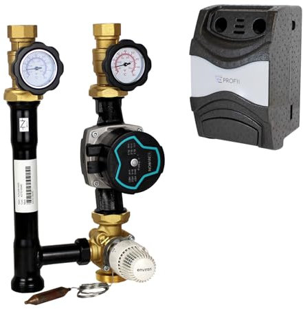 ENVIRON- Heizkreispumpengruppe EN002 DN25 mit Hocheffizienzpumpe, Drei-Wege-Mischer und Thermostatkopf 20-70°C | Made in Germany | Heizung Fußbodenheizung (Environ Ecostar II 25/6)