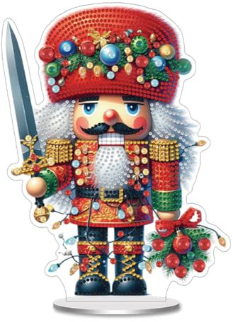 5D DIY Christmas Diamond Art Painting Desktop Kit, Acrylic Special Shaped Diamond Painting, Xmas Tabletop Ornaments, Christmas Gifts Art Crafts for Home Office Decor-Nutcracker-08