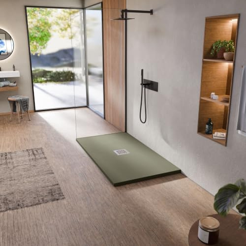 BELLOBATH Receveur de Douche en Résine Antidérapant Kaki 80x100 cm