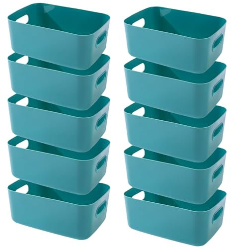 EURXLQ 10 Stück Mini Aufbewahrungsbox Kunststoff Aufbewahrungskorb mit Griffen 15×11×5 cm Badezimmer Organizer Küchenschrank Körbe Aufbewahrung Kunststoffbox für Badezimmer Küche (Grün)