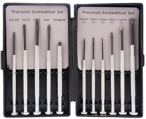 11pc Small Screwdriver Set with Hard Case, A Variety of Tiny Precision Screwdrivers Including Flatheads & Crossheads, for Spectacle Glasses, Jewellers, Toys, Watch Makers, Computer, Laptop Repair