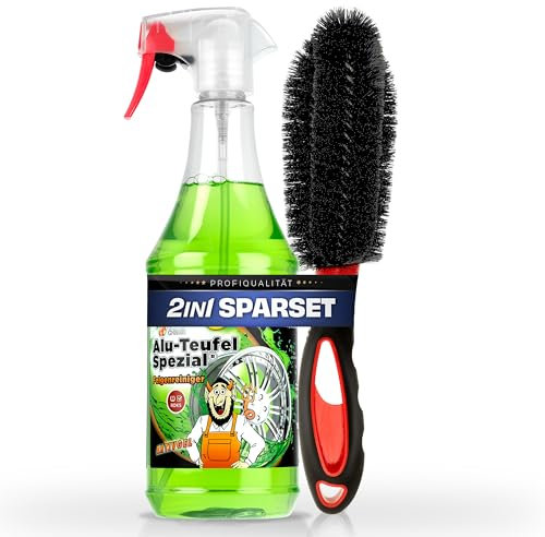 autopflege Felgen Reinigungsset | Tuga Alu Teufel Spezial Felgenreiniger Gel 1l + Felgenbürste | Alufelgen Reiniger Set mit Bürste zur effizienten Auto Felgenpflege