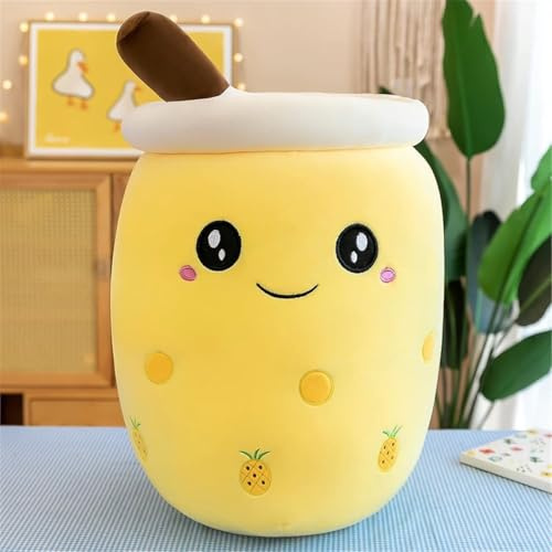 Klikkopers® - Coussin Kawaii - Peluche Bubble Tea Boba - 30 cm à 35 cm - Rose Bébé - Squishy Squish (Jaune)
