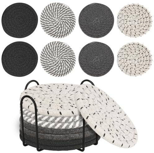 Set of 8 Coasters With Holder - Black Series Coffee Table Decorations, Cup Mat, Home Accessories, Housewarming Gifts