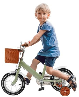CUMELLIIR Kinderfahrrad 12 Zoll, Fahrrad Mit Stützrädern, Klingel Und Korb, Kinder Fahrrad Ab 3 Jahre Mädchen Junge, Grün