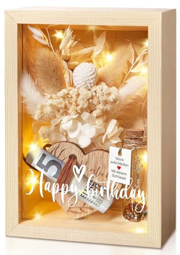 Geburtstagsgeschenk, Geldgeschenke Geburtstag, Liebes Geschenk Für Sie，inklusive Ewige Blumen, Holzbox, Kunststoff Reagenzglas, Lichterketten, Schlüssel Geschenkbox Für Frau Und Mann