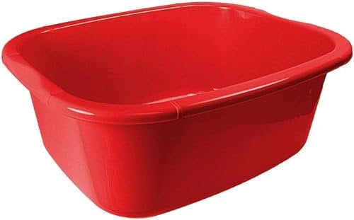 11 Ltr Plastic Washing Up Bowl Durable & Lightweight Dishwashing Basin for Kitchen Sink, Large Capacity, Easy-Grip Handles Ideal for Washing Dishes, Vegetables (Red)
