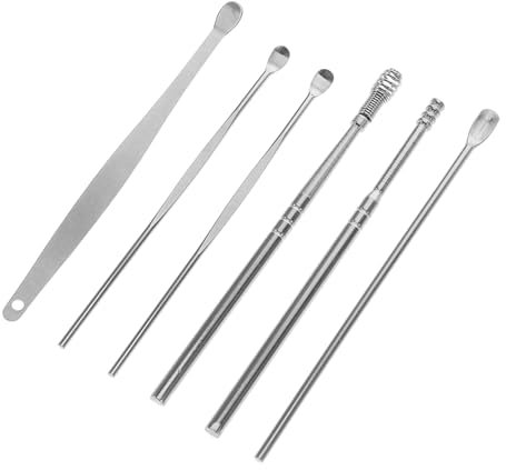 DEARMAMY 6 Stück Ohrstöpsel-set Werkzeug Tiefenentferner Für Ohrenschmalz Ohrpflücker Mit Kamera Wachskerzen Für Ohren Reinigungsset Für Ohrenschmalz Ohrspülung Silver Rostfreier Stahl
