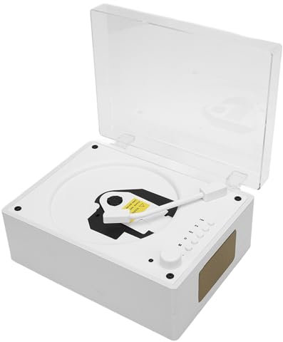 Tragbarer CD -Player, Bluetooth 5.0 Retro -Koffer -CD -Musikplayer mit HiFi -Lautsprecher, Aux -Ausgang, USB -Modus, Fernbedienungsregelaufladbarer Desktop-Player für (Weiße Holzkornfarbe)