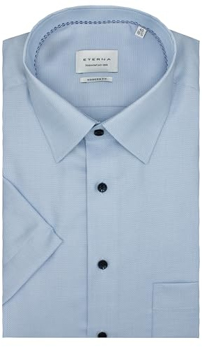 ETERNA Herren Kurzarm Hemd MODERN FIT | Struktur Hellblau | 100% Baumwolle | Kentkragen Gr. 45