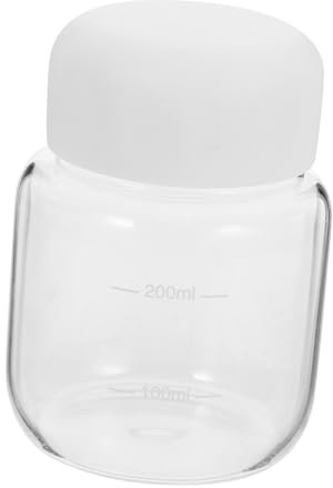 BATHVEVE Botella De Agua De Vidrio Alta Borosilicato 300ml Transparente Práctica para Oficina y Exteriores Tapa Blanca Portátil Ligera