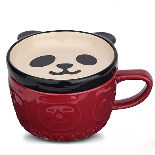 Niedliche Keramik Panda Kaffeebecher mit Deckel,Kaffeebecher oder Teebecher für Pandaliebhaber,Lustige Neuheit Panda Frühstück Tassen für Frauen Freunde Kinder Weihnachten Geburtstag,300ML