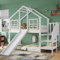 Gegtuon Kinderbett Bett 90x200 für Kinder, Hochbett mit Offenen Treppe Stauraum & Rutsche, Holzbett Hausbett mit Dach, Etagenbett Bettgestell mit 1x Lattenrost & Rausfallschutz, ohne Matratze (Weiß B)