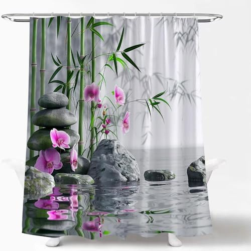 Latwerio Rideau Douche Orchidée 180x180 cm Rideau de Douche Anti Moisissure Spa Rideaux Baignoire Lavable en Machine Shower Curtain pour Salle de Bain avec 12 Crochets W2372