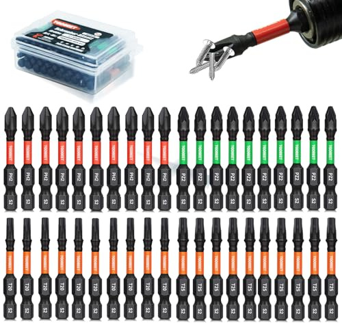 Toobeet Torx Impact Schraubendreher Bits Set, 20tlg. Magnetischen S2-Stahl 25mm T20 Schlagfeste Schrauber Bitsatz für Schlagwerkzeuge mit 1 (75 mm) langem Bithalter (40, 50mm-MixedA-40 Stück)