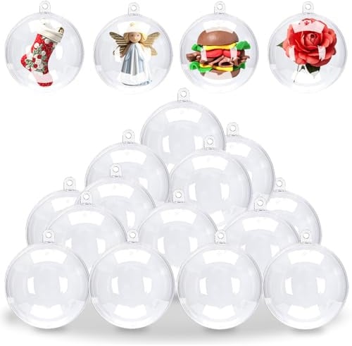 20Pcs Clear Baubles to Fill 8cm,Christmas Clear Fillable Baubles,Empty Pastic Bauble for Craft,DIY Transparent Hanging Ornaments Balls for Christmas Tree New Years Wedding Xmas Party Home Decoration