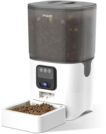 PGID Automatic Cat Feeder with 1080P HD Wide Angle Camera, 6L Food Dispenser with WiFi App Control, Night Vision, Smart Pet Feeder for Cats and Dogs