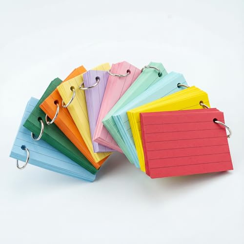 1000 Stk Karteikarten A8 Linierte Lernkarten Verdickte Vokabelkarten | Karteikarten mit Ring, Loseblattring, 10 Farben Flashcards, Vokabel Lernen Notizen, 7.4x5.2cm